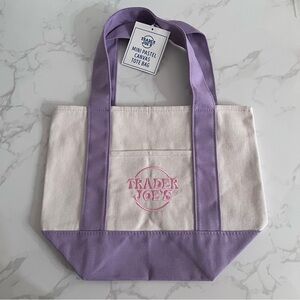 Trader Joe’s Mini Canvas Tote Bag Lavender Purple New with Tags Limited Edition